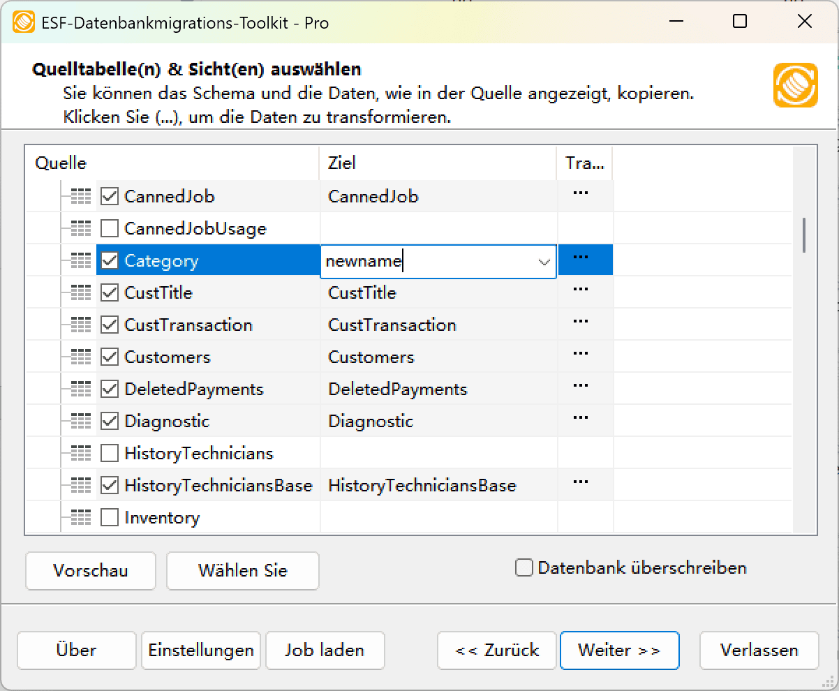 Select Tables & Views