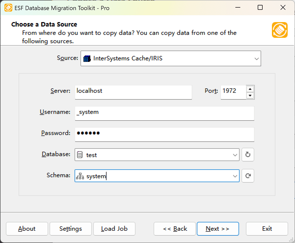 InterSystems Cache connection dialog showing server configuration and refresh controls