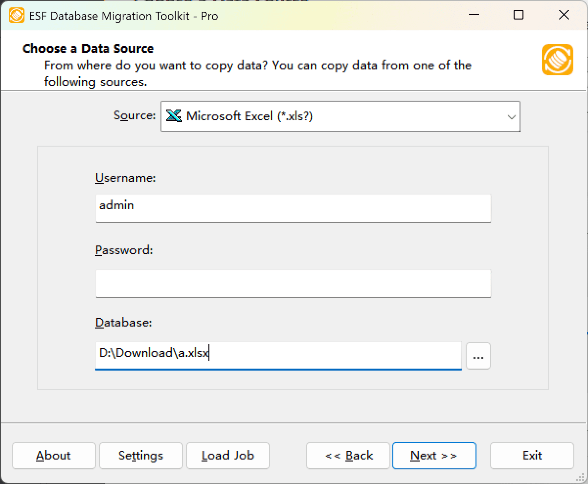 &quot;Choose a Data Source&quot; dialog showing Microsoft Excel option and file browser interface