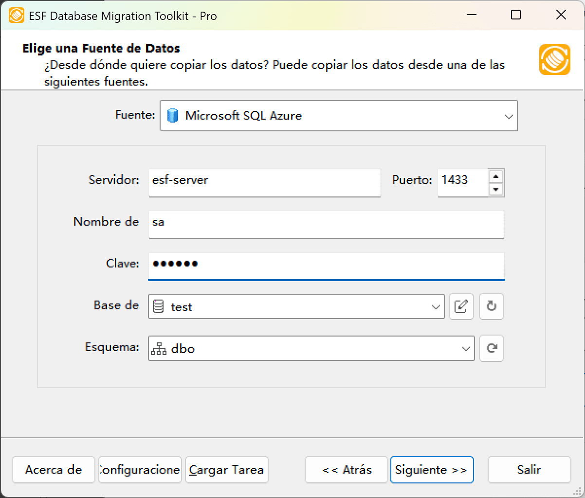 Diálogo de conexión a SQL Azure mostrando configuración del servidor y controles de actualización