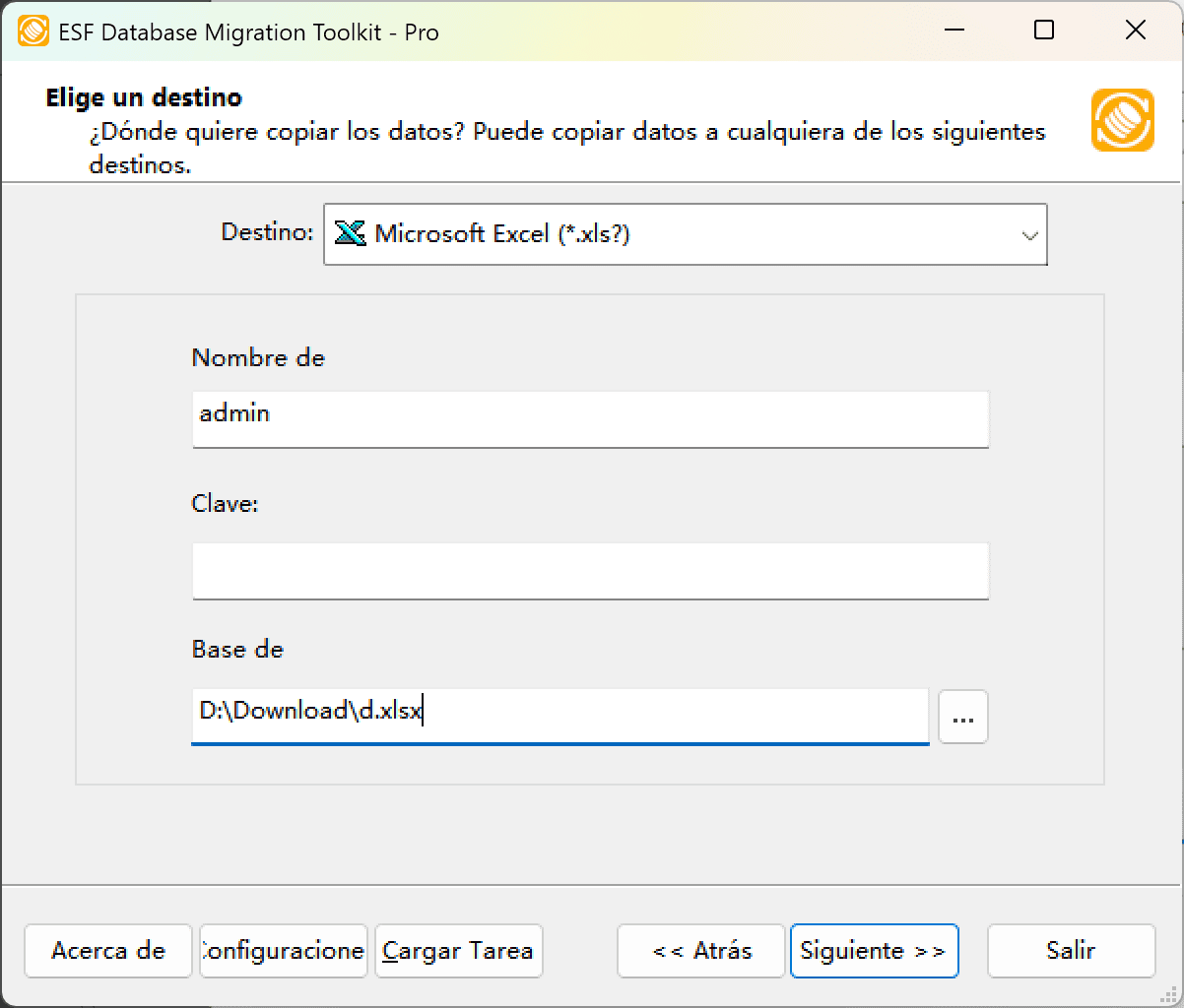 Cuadro de diálogo &quot;Elegir un Destino&quot; mostrando opción Microsoft Excel e interfaz de explorador de archivos