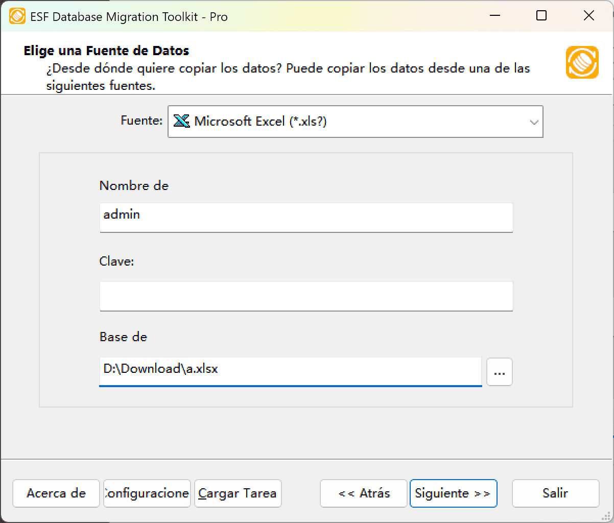 Cuadro de diálogo &quot;Elegir una fuente de datos&quot; mostrando la opción de Microsoft Excel e interfaz del explorador de archivos